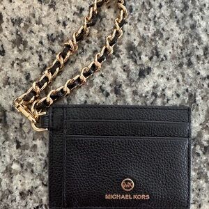 Michael Kors Black Card Holder with Gold Chain Accent